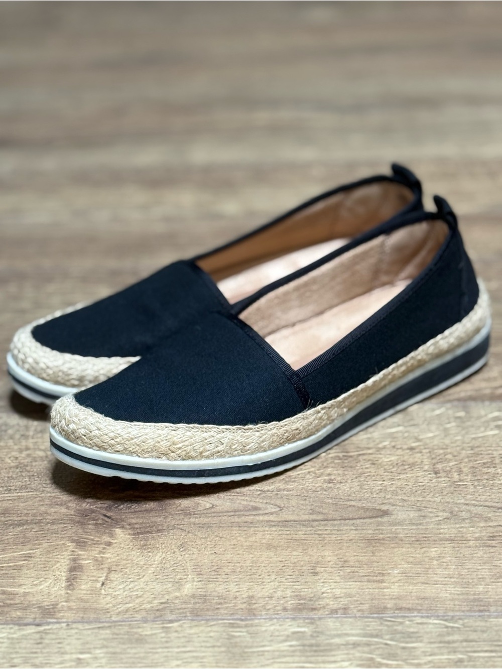 Naturalizer Black Espadrille Slip On Flats Women’s 9.5 Cushioned Casual Comfort